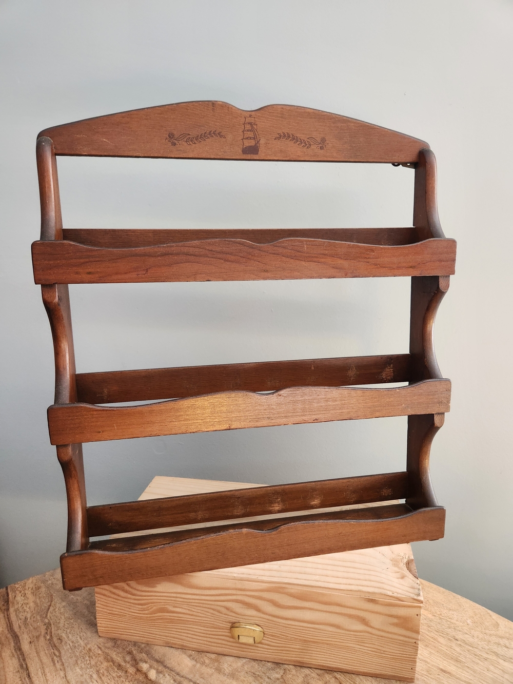 Vintage McCormick Wooden Spice Rack Schilling's Ship Logo 3 Tier 24 Jar Capacity